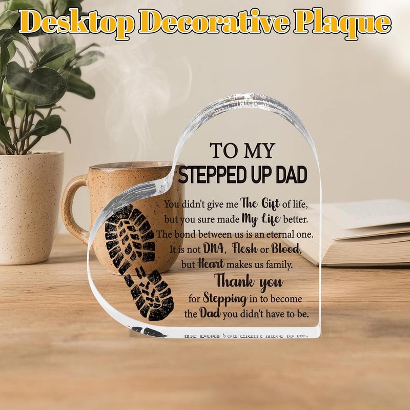 Yopyame Step Dad Acrylic Gifts - Idea Heart Acrylic Plaque for Stepfather Office Desk Decor Keepsake Paperweight for Step Dad for Stepfather from Stepdaughter Stepson - Image 3